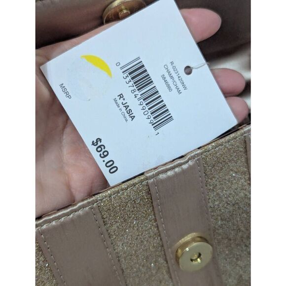Nine West Women's Gold Metallic Striped Rectangular Gold Chain Shoulder Bag NWT - Picture 5 of 6